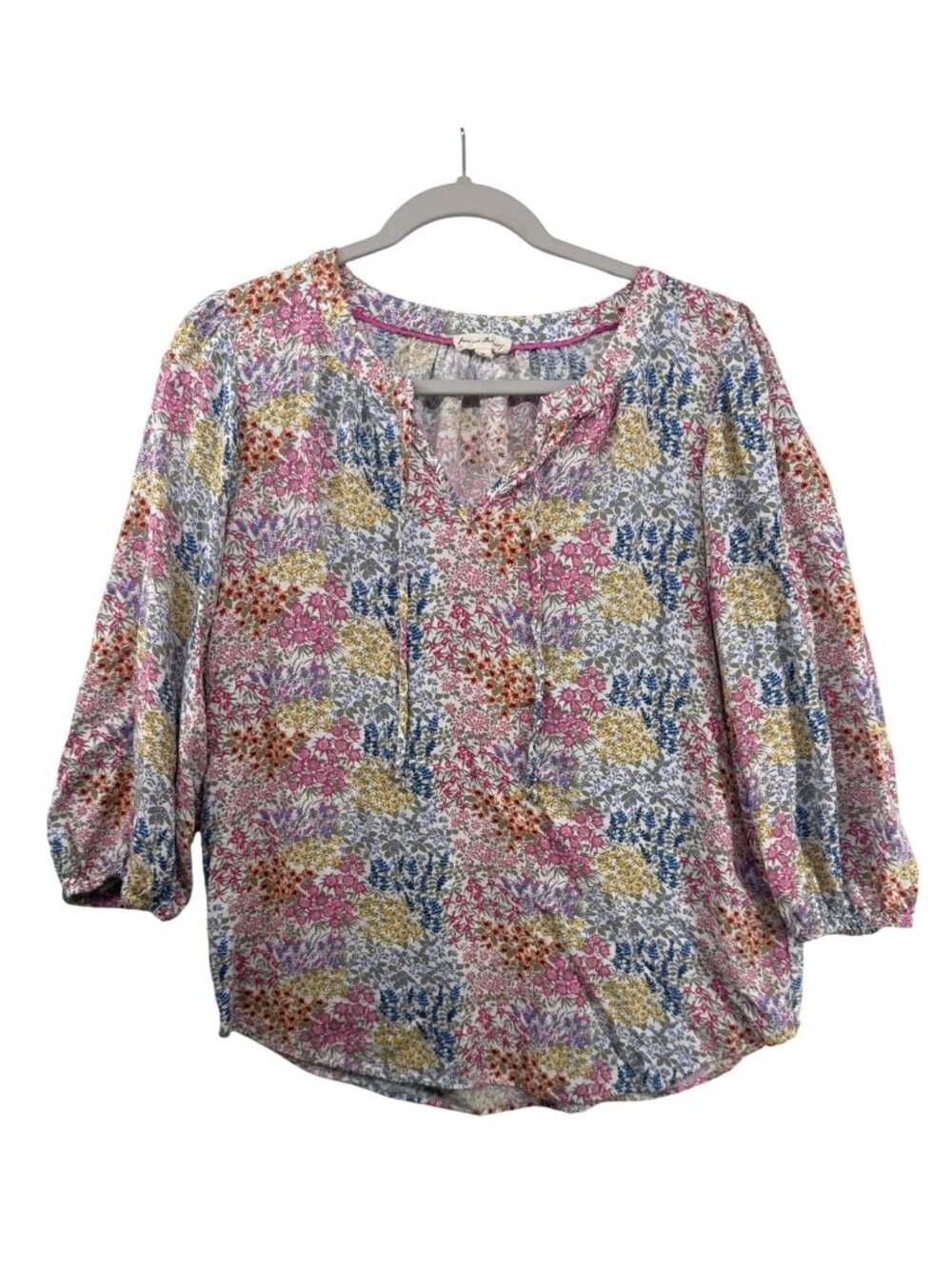 Jane & Delancey Womens Top Sz M Floral Ditzy Peasant Fairy Cottage Long-Slv Tie